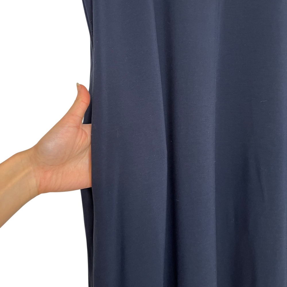 Cozy Earth Brushed Bamboo Short Sleeve Midi Slit Dress in Navy Pockets SZ L - Picture 9 of 13